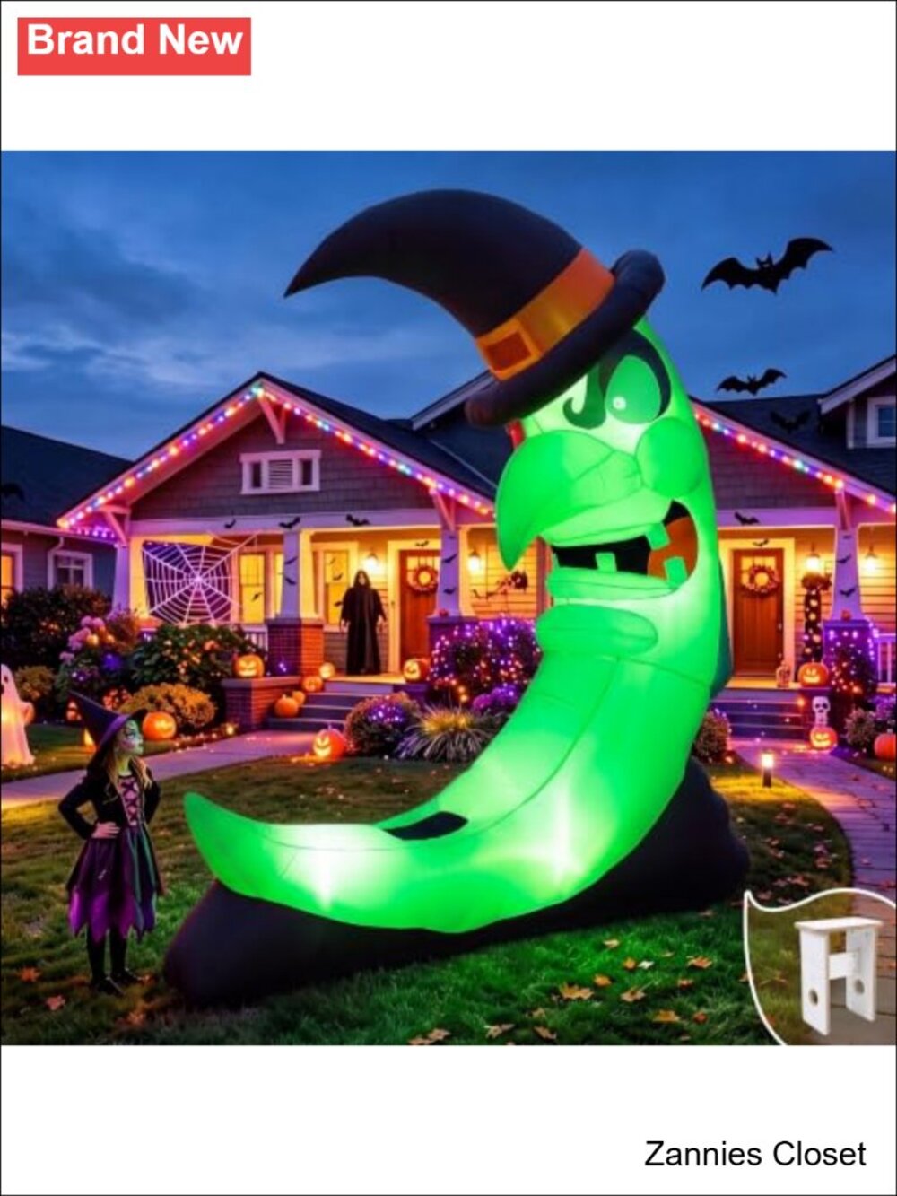 👻 8.9 FT Giant Halloween Inflatable Witch Moon Outdoor Yard Decor
